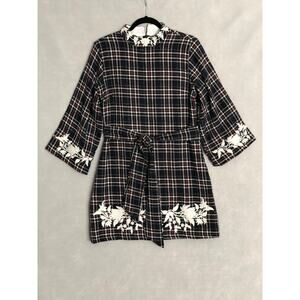 Famn Mon Layla Tweed Dress Women's Medium  Navy Plaid NEW